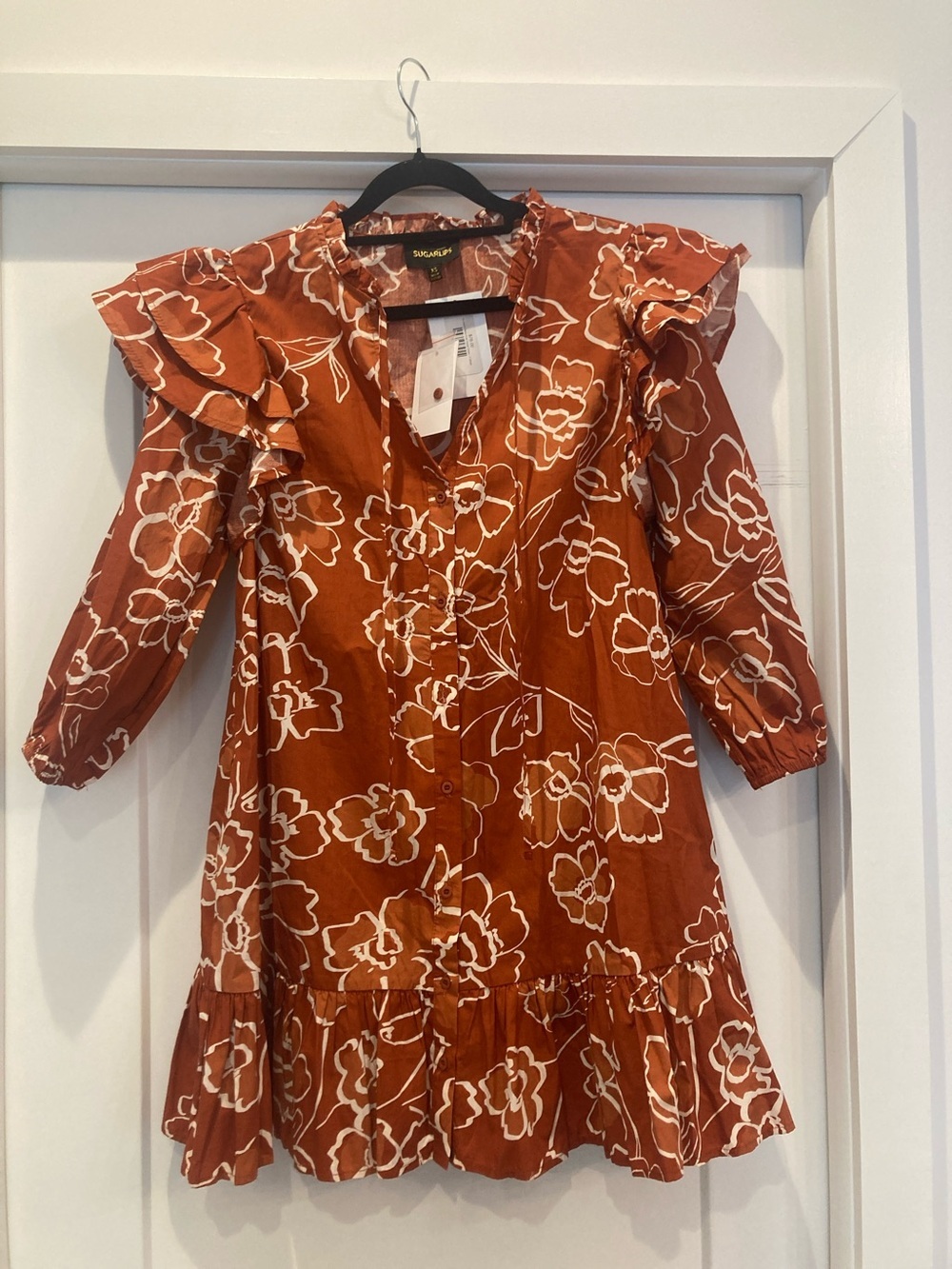 Sugarlips Rust Orange Floral Print Top with White Accents